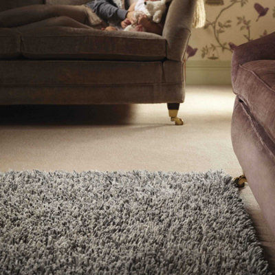 Grey Shaggy Wool Luxurious  Plain  Shaggy  Wool Hand Made Easy To Clean Rug For Dining Room Bedroom & Living Room-200cm X 300cm