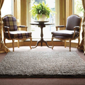 Grey Shaggy Wool Luxurious  Plain  Shaggy  Wool Hand Made Easy To Clean Rug For Dining Room Bedroom & Living Room-80cm X 150cm