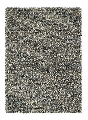 Grey Shaggy Wool Rug, Abstract Rug with 50mm Thickness, Modern Handmade Rug for Bedroom, & Dining Room-120cm X 170cm