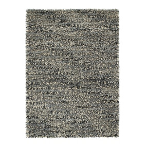 Grey Shaggy Wool Rug, Abstract Rug with 50mm Thickness, Modern Handmade Rug for Bedroom, & Dining Room-80cm X 150cm