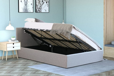 Grey Side Lifting Ottoman Storage Bed Frame King Size