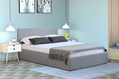 Grey Side Lifting Ottoman Storage Bed Frame King Size