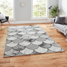 Grey Silver Abstract Optical/ (3D) Easy to clean Rug for Bedroom & Living Room-120cm X 170cm