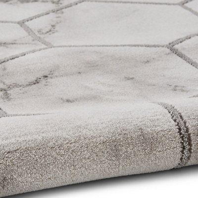 Grey Silver Geometric,Modern Easy to clean Rug for Bedroom & Living Room-120cm X 170cm