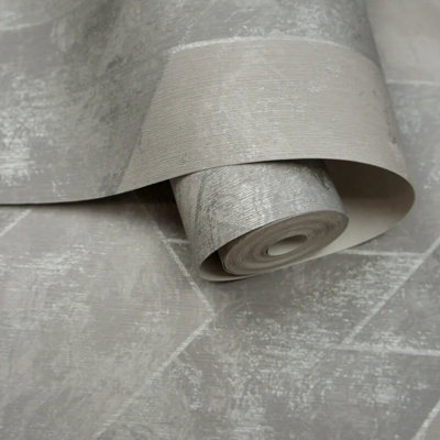 Grey Silver Marble Wallpaper Metallic Geometric Pattern Feature Wall Living Room