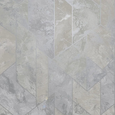 Grey Silver Marble Wallpaper Metallic Geometric Pattern Feature Wall ...