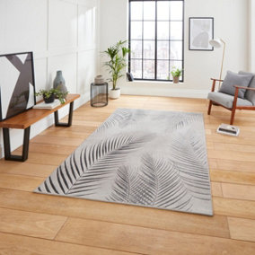 Grey/Silver Nature Print Luxurious Modern Easy to clean Rug for Dining Room-120cm X 170cm