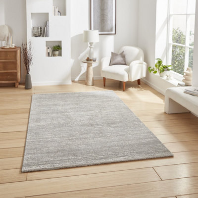 Grey Silver Plain 15mm Thick Modern Rug, Stain-Resistant Rug for Bedroom, Living Room, & Dining Room-160cm X 230cm