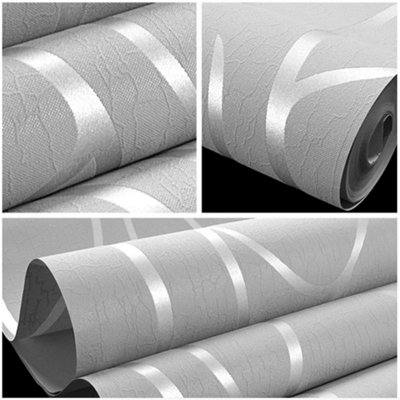 Grey Silver Striped Wallpaper Irregular Patterned Non Woven Wallpaper Roll 5m²
