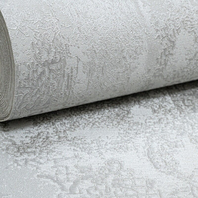 Grey Silver Textured Wallpaper Metallic Damask Thick High Quality Italian Vinyl