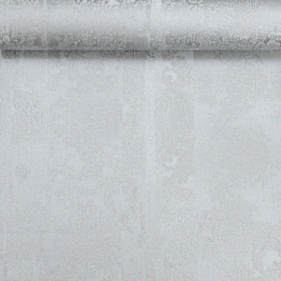 Grey Silver Textured Wallpaper Metallic Damask Thick High Quality Italian Vinyl