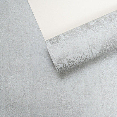 Grey Silver Textured Wallpaper Metallic Damask Thick High Quality Italian Vinyl