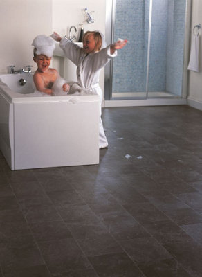 Grey Silver Tile Effect Vinyl (4m x 4m)