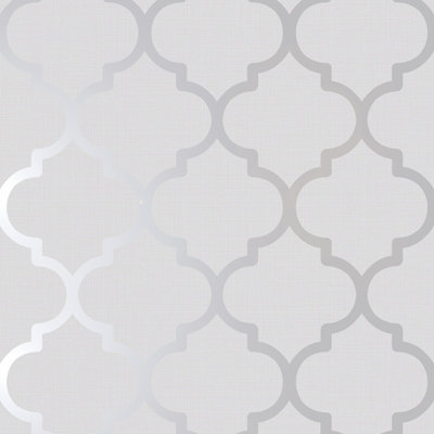Grey Silver Trellis Wallpaper Metallic Shimmer Slightly Textured Feature Wall