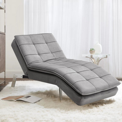 Grey Single Sofa Bed Fabric Upholstered Couch Recliner Chair Chaise Lounge