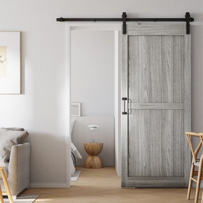 Grey Sliding Internal Door Indoor Door Barn Door 91cm W x 213cm H and Hardware Kit 183cm