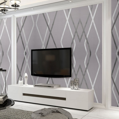Grey Sliver Non Woven Embossed Flocking Wallpaper 950 cm W