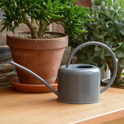 Grey Small 1.1L Indoor Watering Can Metal Galvanised Powder Coated Steel