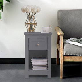 Grey Small Side Table with Drawer for Living Room