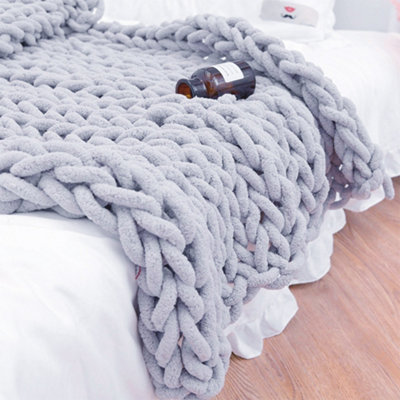 Grey Soft Chenille Blanket Throw Blankets for Bed 1500mm(L)
