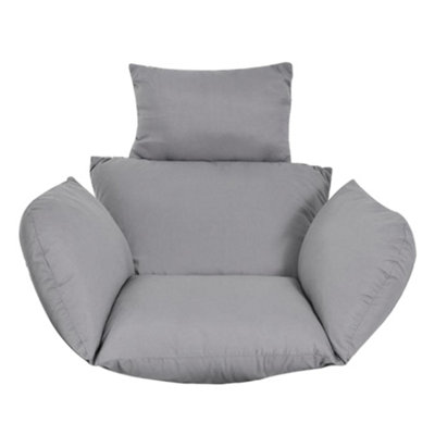 Grey Soft Fluffy Cotton Filled Outdoor Egg Hanging Chair Cushion with Headrest and Armrests