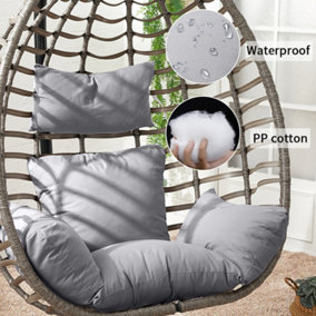 Grey Soft Fluffy Cotton Filled Outdoor Egg Hanging Chair Cushion with Headrest and Armrests
