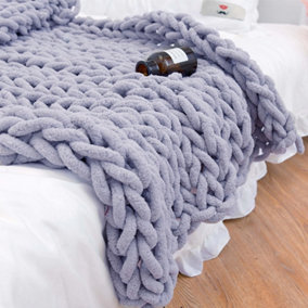Grey Soft Handwoven Knitted Chenille Blanket for Couch and Bed 100cm L x 80cm W