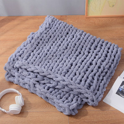 Grey Soft Handwoven Knitted Chenille Blanket for Couch and Bed 100cm L x 80cm W