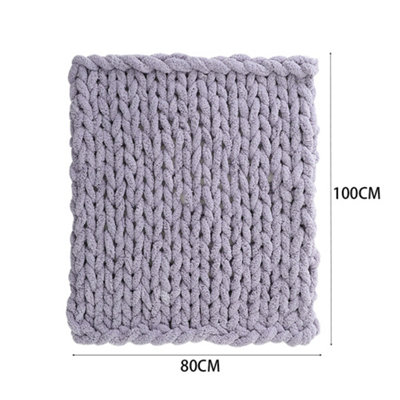 Grey Soft Handwoven Knitted Chenille Blanket for Couch and Bed 100cm L x 80cm W