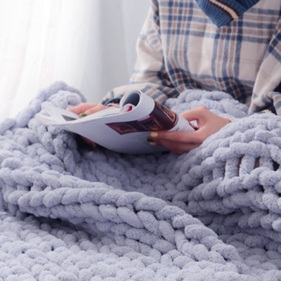 Grey Soft Handwoven Knitted Chenille Blanket for Couch and Bed 150cm L x 100cm W