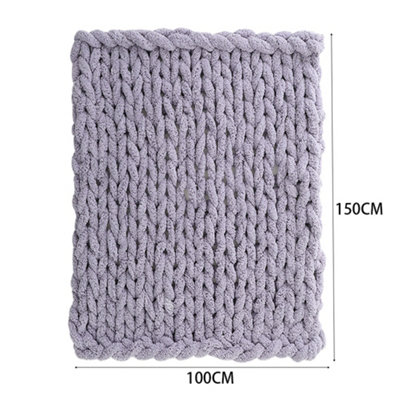 Grey Soft Handwoven Knitted Chenille Blanket for Couch and Bed 150cm L x 100cm W