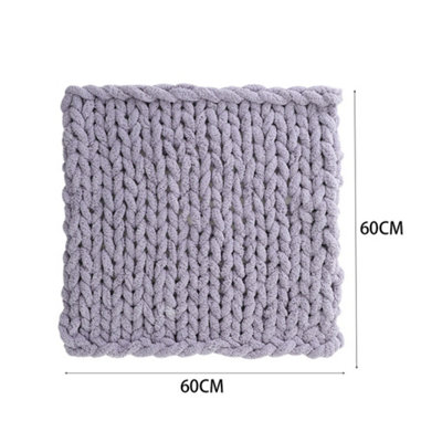 Grey Soft Handwoven Knitted Chenille Blanket for Couch and Bed 60cm L x 60cm W