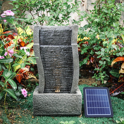 Grey Solar Powered Garden Outdoor Water Feature Decor Fountain Rockery with LED Lights 50cm