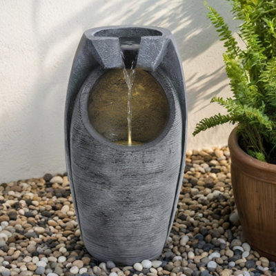 Grey Solar Powered Water Feature Garden LED Fountain Outdoor Ornament Statue Fountain 56.5cm H