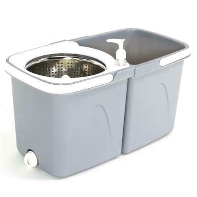 Grey Space Saving 360 degree Rotating Dual Spin Dry Mop & Bucket 3 Microfibre Heads