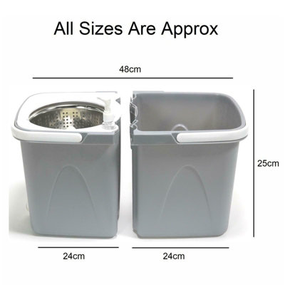 Grey Space Saving 360 degree Rotating Dual Spin Dry Mop & Bucket 3 Microfibre Heads - 3