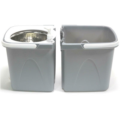 Grey Space Saving 360 degree Rotating Dual Spin Dry Mop & Bucket 3 Microfibre Heads - 4