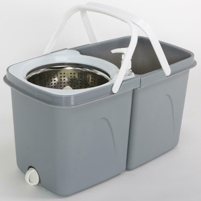 Grey Space Saving 360 degree Rotating Dual Spin Dry Mop & Bucket 3 Microfibre Heads - 5