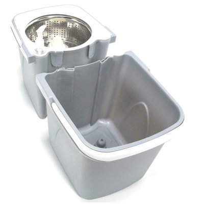 Grey Space Saving 360 degree Rotating Dual Spin Dry Mop & Bucket 3 Microfibre Heads - 6