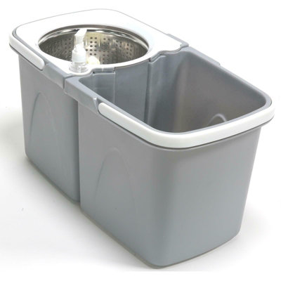 Grey Space Saving 360 degree Rotating Dual Spin Dry Mop & Bucket 3 Microfibre Heads - 8