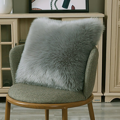Grey Square Fluffy Soft Faux Fur Throw Pillow Case Cushion Cover for Sofa Chair Bedroom 50cm x 50cm
