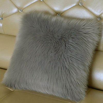 Grey Square Fluffy Soft Faux Fur Throw Pillow Case Cushion Cover for Sofa Chair Bedroom 50cm x 50cm