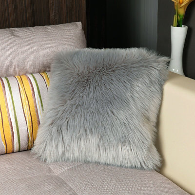 Grey Square Fluffy Soft Faux Fur Throw Pillow Case Cushion Cover for Sofa Chair Bedroom 50cm x 50cm