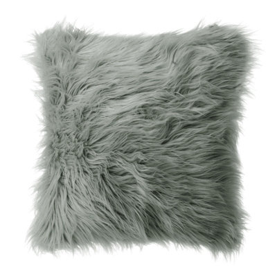 Grey Square Fluffy Soft Faux Fur Throw Pillow Case Cushion Cover for Sofa Chair Bedroom 50cm x 50cm