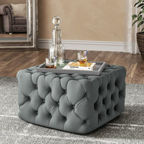 Grey Square Velvet Upholstered Footstool Footrest Foot Stool Pouf Chair Pouffe