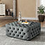 Grey Square Velvet Upholstered Pouf Chair Pouffe Footstool Footrest Foot Stool 92 cm
