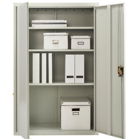 Grey Stainless Steel Filing cabinet with 3 shelves -2 Door Lockable Filing Cabinet -Tall Metal Office Storage Cupboard