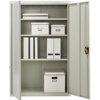 Grey Stainless Steel Filing cabinet with 3 shelves -2 Door Lockable Filing Cabinet -Tall Metal Office Storage Cupboard