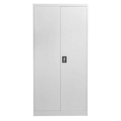 Grey Stainless Steel Filing cabinet with 4 shelves - 2 Door Lockable Filing Cabinet - Tall Metal Office Storage Cupboard