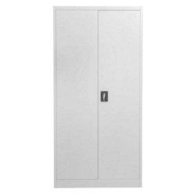 Grey Stainless Steel Filing cabinet with 4 shelves - 2 Door Lockable Filing Cabinet - Tall Metal Office Storage Cupboard